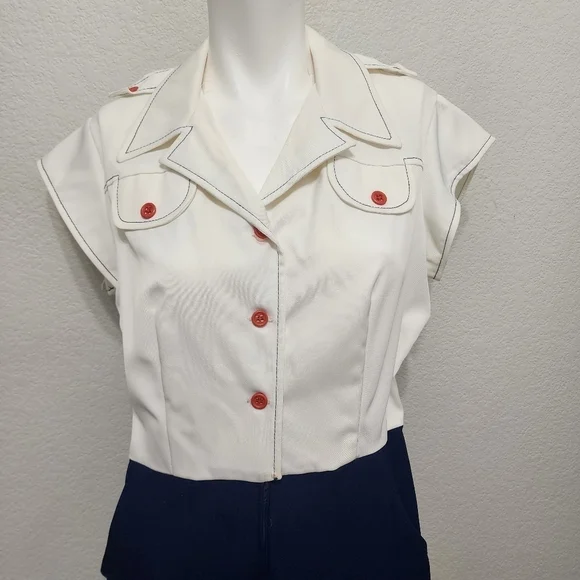 Vintage Wiggle Worm Blue White Jumpsuit Size 13 - Picture 8 of 12